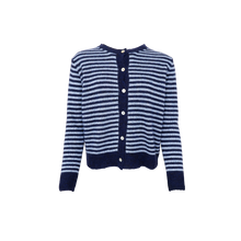 Lade das Bild in den Galerie-Viewer, Strickjacke mit Streifenmuster und Rundhalsausschnitt in Navy Wunderwerk Oldenburg