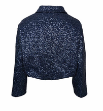 Lade das Bild in den Galerie-Viewer, Blaue kurze Pailletten Jacke mit Reißverschluss zum schließen. Wunderwerk Oldenburg
