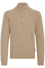 Lade das Bild in den Galerie-Viewer, Beigefarbener Wollpullover mit kleinem Stehkragen und Zipper, Wunderwerk Oldenburg