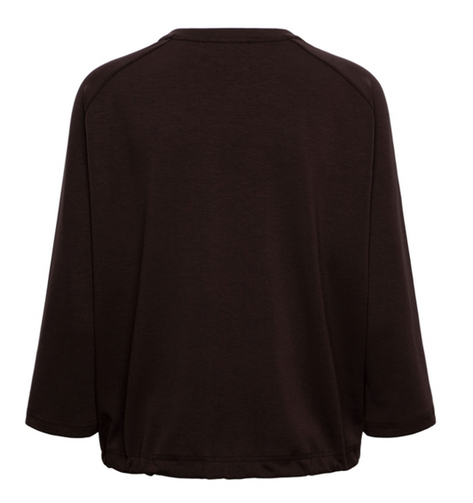 Dunkelbraunes Blusenshirt mit Rundhals und Kordanzug am Saum Wunderwerk Oldenburg