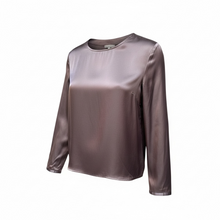 Lade das Bild in den Galerie-Viewer, Braunes Langarm Satin Blusenshirt Wunderwerk