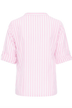 Lade das Bild in den Galerie-Viewer, rosa gestreifte Kurzarmbluse mit V-Ausschnitt Wunderwerk Oldenburg