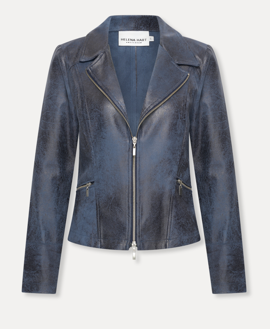 Jeansblaue Biker Stoffjacke mit Reißverschluss, Wunderwerk Oldenburg
