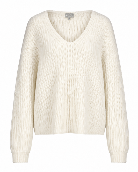 Cremefarbener Strickpullover mit V-Ausschnitt Wunderwerk Oldenburg