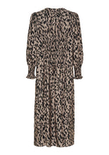 Lade das Bild in den Galerie-Viewer, Langes taupefarbenes Kleid mit schwarzen kleinen unterschiedlichen Punkten, V-Ausschnitt und langen Ärmeln, Wunderwerk Oldenburg