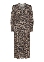 Lade das Bild in den Galerie-Viewer, Langes taupefarbenes Kleid mit schwarzen kleinen unterschiedlichen Punkten, V-Ausschnitt und langen Ärmeln, Wunderwerk Oldenburg