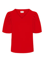 Lade das Bild in den Galerie-Viewer, Rotes Shirt mit gerafften Ärmeln und V-Ausschnitt, Wunderwerk Oldenburg