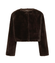 Lade das Bild in den Galerie-Viewer, Kunstfelljacke in dunkelbraun mit Rundhals und Druckknöpfen. Wunderwerk Oldenburg