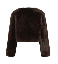 Lade das Bild in den Galerie-Viewer, Kunstfelljacke in dunkelbraun mit Rundhals und Druckknöpfen. Wunderwerk Oldenburg