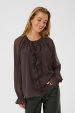 Lade das Bild in den Galerie-Viewer, Dunkelbraune Chiffon Bluse mit Volant, Wunderwerk Oldenburg