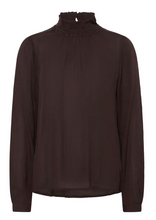 Lade das Bild in den Galerie-Viewer, Dunkelbraune Bluse mit kleinem gerafften Stehkragen, Wunderwerk Oldenburg