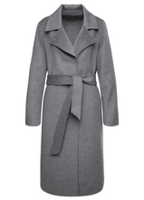 Lade das Bild in den Galerie-Viewer, Grauer langer Wollmantel mit Kragen und Bindegürtel, Wunderwerk Oldenburg1