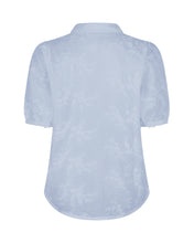 Lade das Bild in den Galerie-Viewer, Hellblaue Kurzarmbluse mit 3D Flower Print und Kragen Wunderwerk Oldenburg