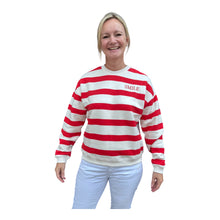 Lade das Bild in den Galerie-Viewer, Sweater mit Rundhalsausschnitt, kontrastreichem Streifenmuster in ecru-rot