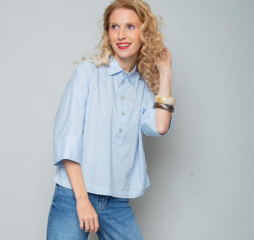 Half Button Cotton Bluse