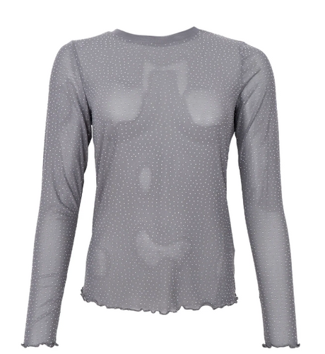 Graues Mesh Langarmshirt mit Glitzersteinen, Wunderwerk Oldenburg