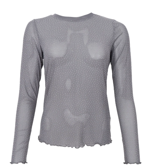 Graues Mesh Langarmshirt mit Glitzersteinen, Wunderwerk Oldenburg