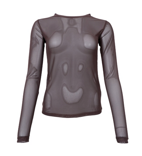Transparentes Lanarmshirt mit Rundhalsausschnitt in der Farbe coffee, Wunderwerk Oldenburg