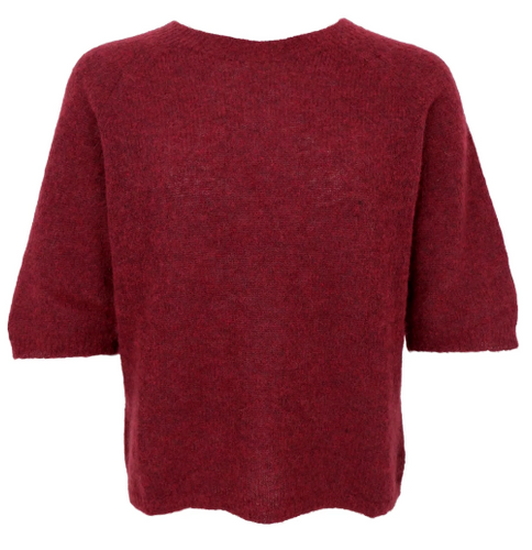 Kurzarmpullover mit Mohairwolle und Rundhalsausschnitt in der Farbe Bordeaux, Wunderwerk Oldenburg