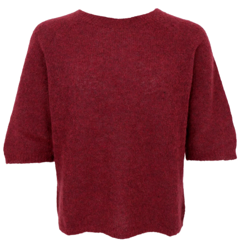Kurzarmpullover mit Mohairwolle und Rundhalsausschnitt in der Farbe Bordeaux, Wunderwerk Oldenburg