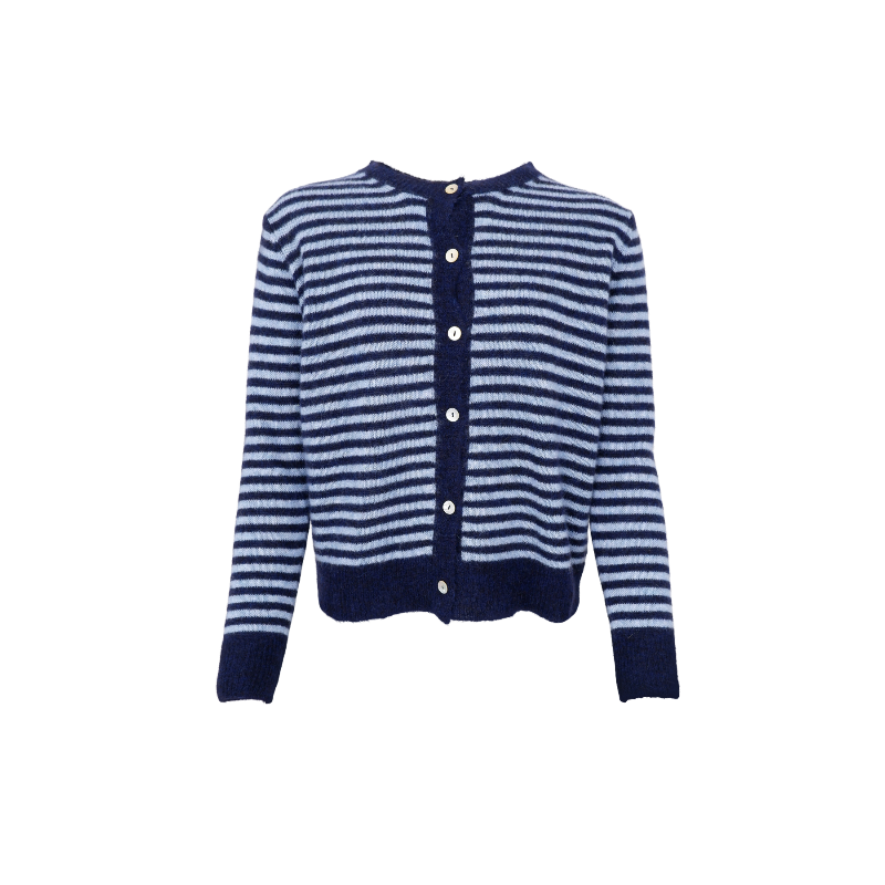 Strickjacke mit Streifenmuster und Rundhalsausschnitt in Navy Wunderwerk Oldenburg