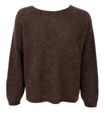 Dunkelbrauner Wollpullover mit Rundhalsausschnitt, Wunderwerk Oldenburg