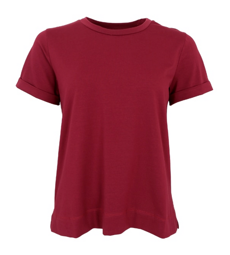Bordeaux Farbenes  T-Shirt mit Rundhals und Umschlag am Ärmel, Wunderwerk Oldenburg