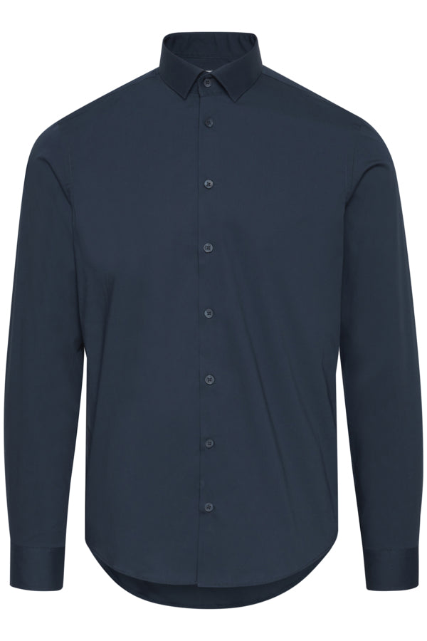 Klassisches Herrenhemd in Dunkelblau mit slim fit Schnitt und Stretch-Anteil, Wunderwerk Oldenburg