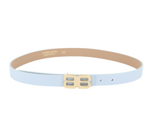 Lade das Bild in den Galerie-Viewer, hellblauer Ledergürtel mit goldener BB Schließe, Wunderwerk Oldenburg

