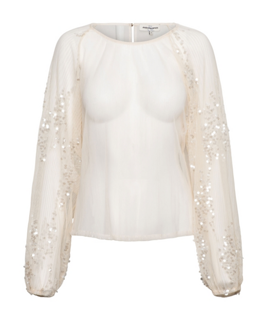 Beigefarbenen Bluse mit Paillettenrmeln und Rundhals Wunderwerk Oldenburg