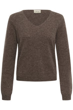 Lade das Bild in den Galerie-Viewer, Braunmelangefarbener  V-neck Pullover mit langen Ärmeln aus Wolle, Wunderwerk Oldenburg
