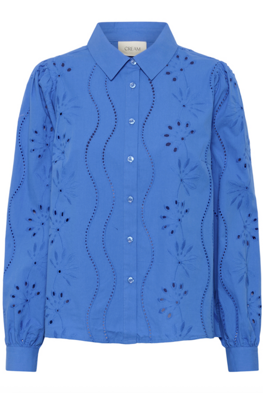 Bluse in royalblau mit Lochstickerei und Hemdkragen in lockere Passform Wunderwerk Oldenburg