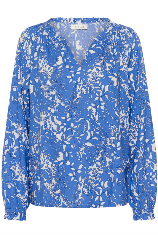 Boho Bluse in royalblau mit weißem floralem Muster, Wunderwerk Oldenburg