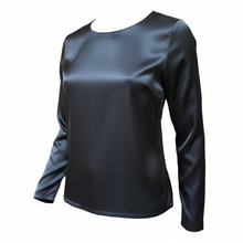 Lade das Bild in den Galerie-Viewer, Dunkelblaues Langarm Satin Blusenshirt Wunderwerk Oldenburg
