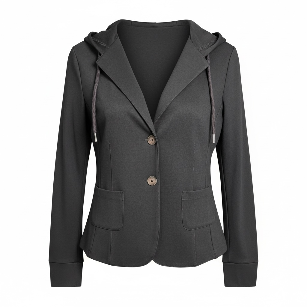 Dunkelbrauner Blazer mit Kapuze und Knopfverschluss und zwei aufgesetzte Taschen, Wunderwerk Oldenburg