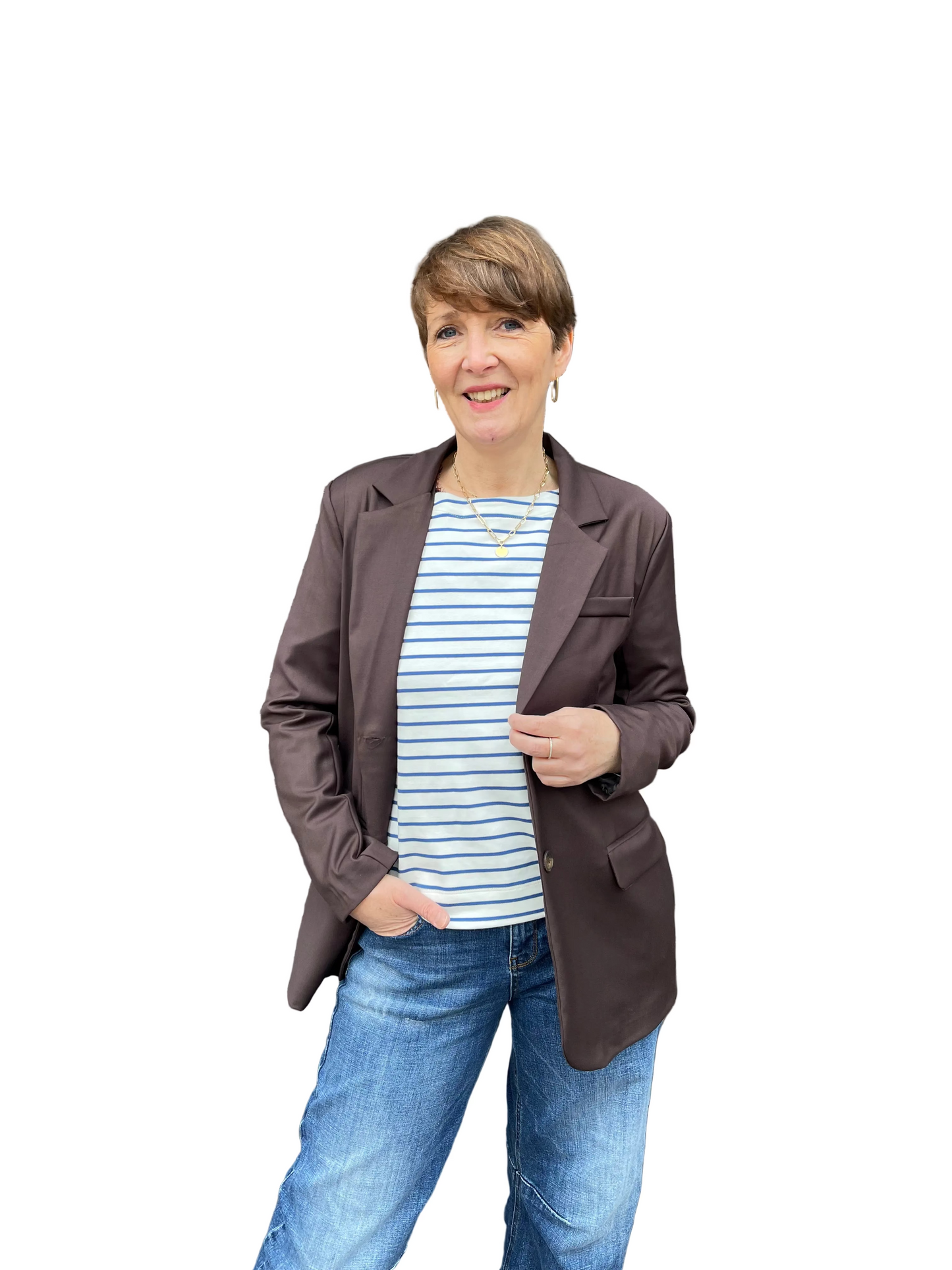 Dunkelbrauner Blazer in mittellang mit Knopfverschluss, Wunderwerk Oldenburg