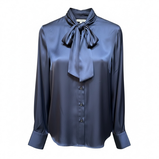 Dunkelblaue Satinbluse mit abnehmbarer Schluppe, Wunderwerk Oldenburg