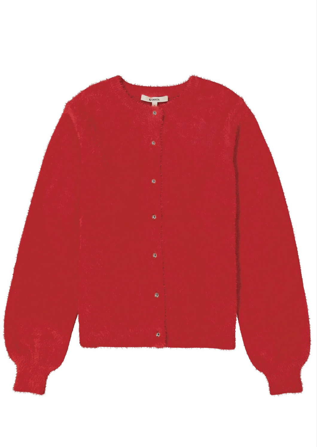Roter kuscheliger Cardigan mit goldenen kleinen Knöpfen, Wunderwerk Oldenburg