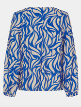 Lade das Bild in den Galerie-Viewer, Bluse mit V-Ausschnitt und blauem /creme färbenem Muster, Wunderwerk Oldenburg
