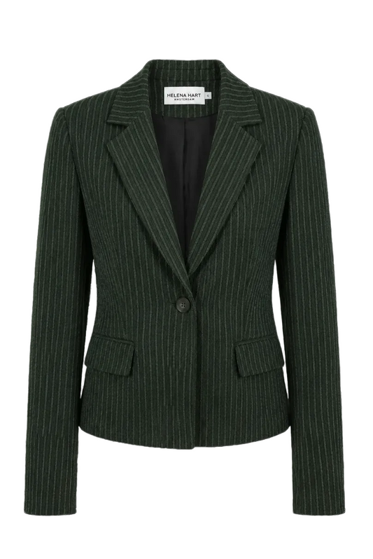 Taillierter Cropped Blazer in dunkelgrün mit Zwei-Knopf-Verschluss und modernem Muster, Wunderwerk Oldenburg