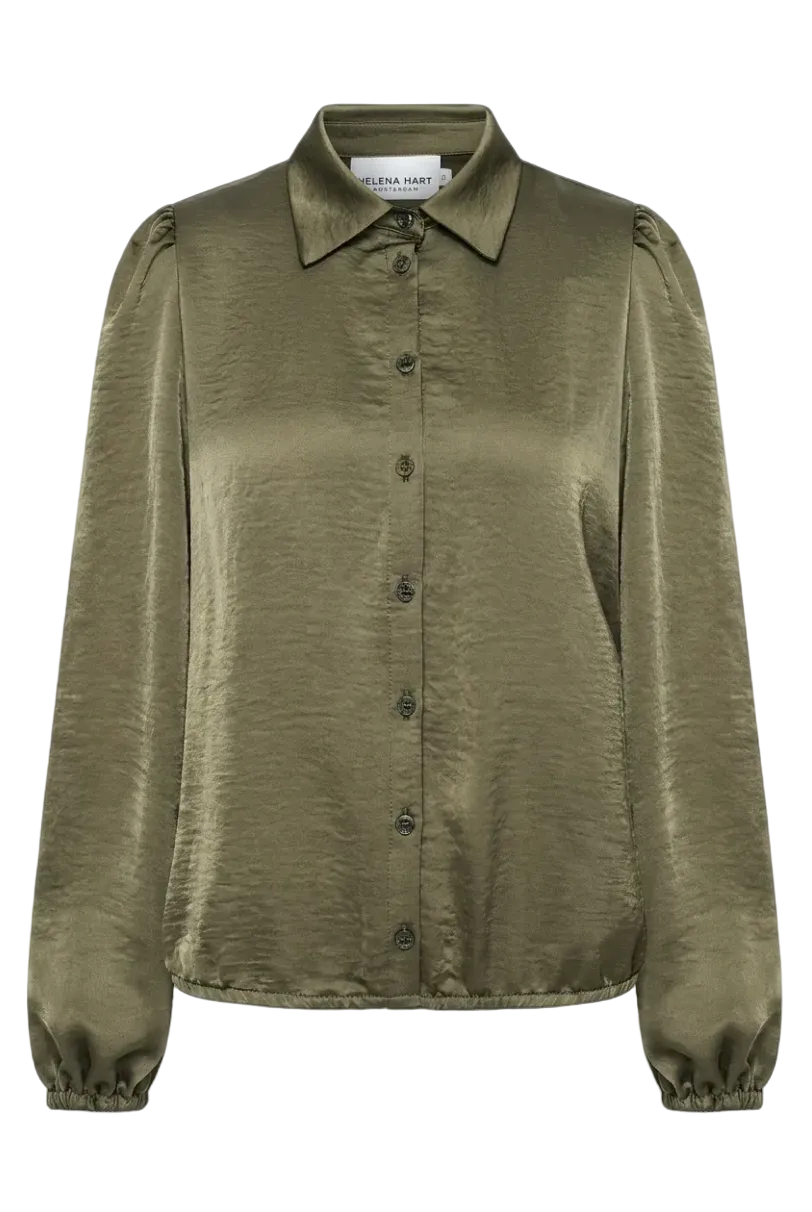 Glänzende Bluse in grün mit elastischem Saum und femininen Puffdetails an den Ärmeln,Wunderwerk Oldenburg