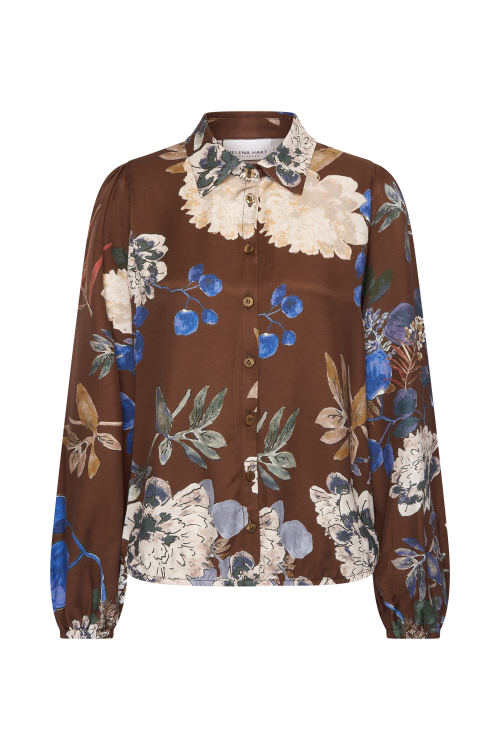 Bluse mit Blumenprint in Braun-, Creme- und Blautönen Wunderwerk Oldenburg