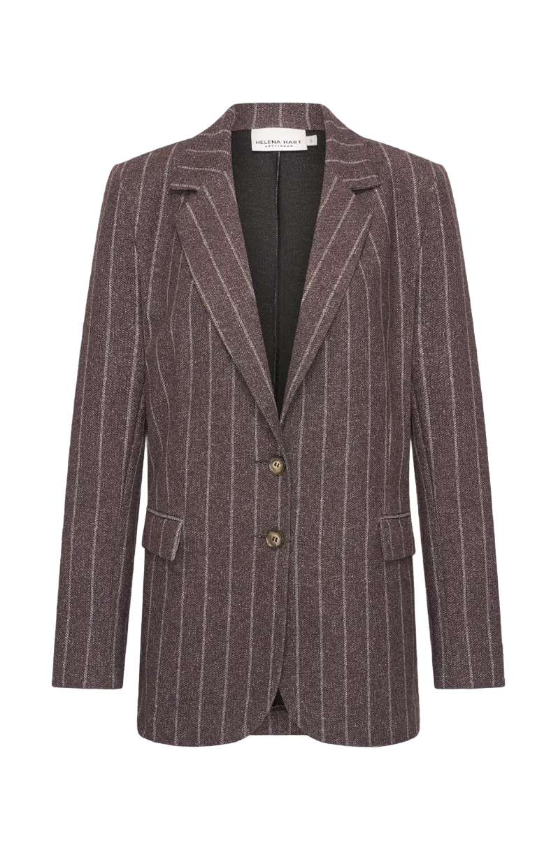 Gerade geschnittener Blazer mit leicht oversized Passform und feinem Streifenmuste in dunkelbraun,Wundewerk Oldenburg