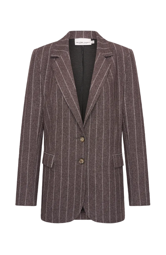 Gerade geschnittener Blazer mit leicht oversized Passform und feinem Streifenmuste in dunkelbraun,Wundewerk Oldenburg