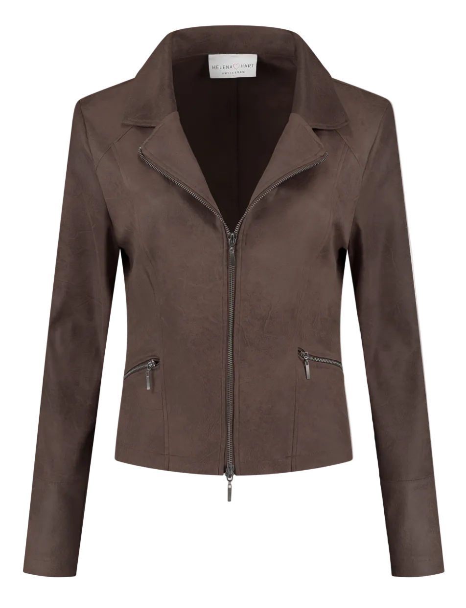 Braune Biker Stoffjacke mit Reißverschluss, Wunderwerk Oldenburg
