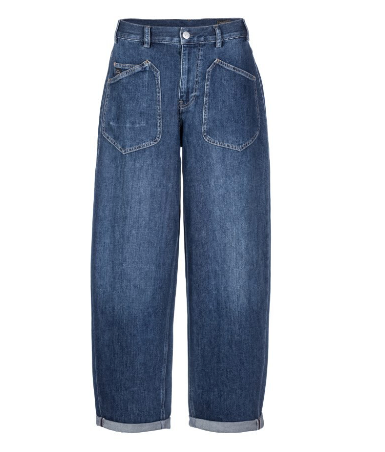 Dunkelblaue Jeans von Herrlicher mit großen Taschen auf der Vorderseite und Barrel Schnitt Wunderwerk Oldenburg