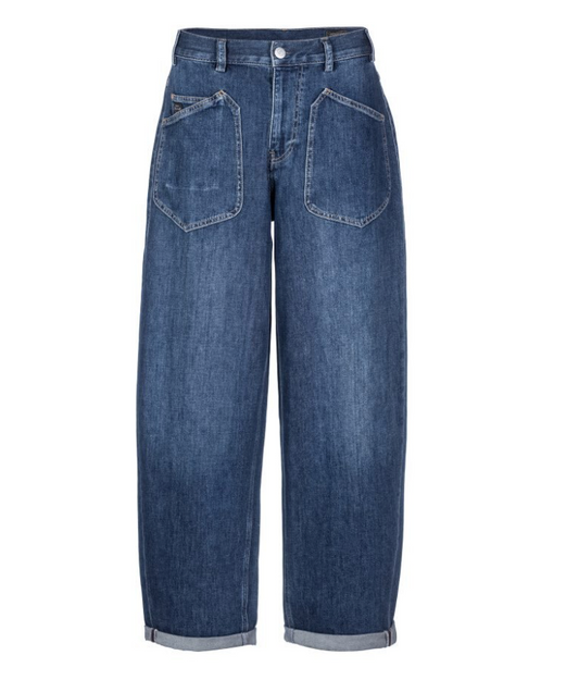 Dunkelblaue Jeans von Herrlicher mit großen Taschen auf der Vorderseite und Barrel Schnitt Wunderwerk Oldenburg