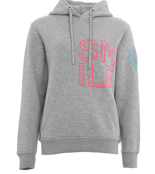 grau melierter Hoodie mit der Aufschrift Smile, Wunderwerk Oldenburg