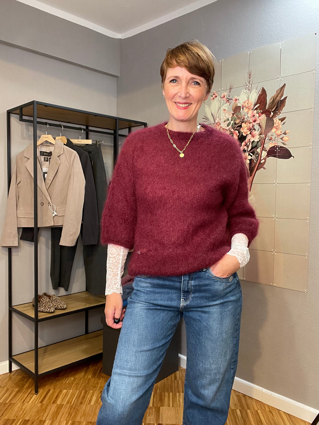 Kurzarmpullover mit Mohair