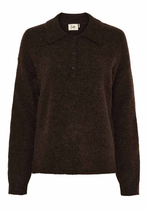 Dunkelbrauner Wollpullover mit Hemdkragen Wunderwerk Oldenburg